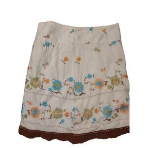 Heart Soul Embroidered Skirt Size 9 Bohemian‎ Crochet Trim Lightweight Cotton